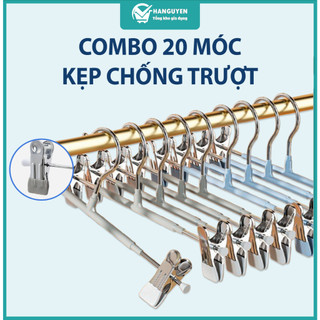 Combo 20 móc áo kẹp quần inox chống trượt không vết hằn tiện lợi cho shop thời trang cửa hàng #A259