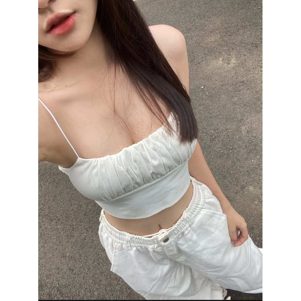| LYN WEAR | (HOẢ TỐC) Áo Croptop 2 Dây sợi bún - Vải thun rip Trung nhún Tôn V1. Form chuẩn - chất mềm mịn mát