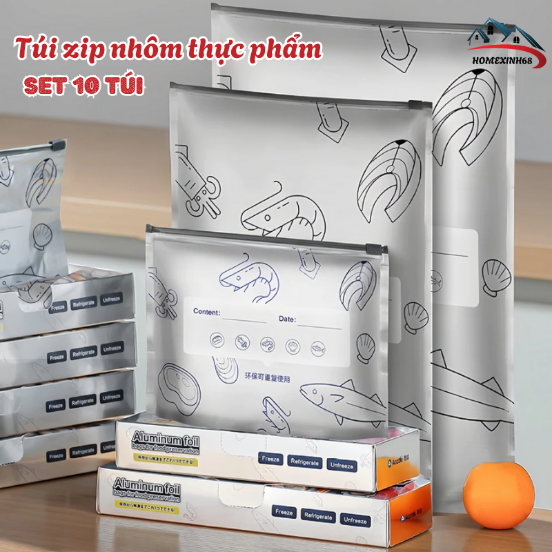 Túi zip nhôm thực phẩm Túi đựng thực phẩm tươi sống nhôm titan giữ độ tươi tốt hơn, có khoá zip tiện lợi