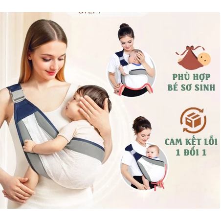 Địu em bé đa năng chính hãng địu trẻ sơ sinh gọn nhẹ địu ngồi vải lưới thoáng mát an toàn