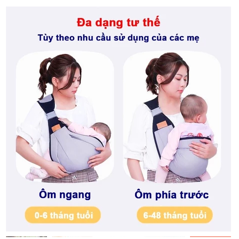 Địu em bé đa năng chính hãng địu trẻ sơ sinh gọn nhẹ địu ngồi vải lưới thoáng mát an toàn