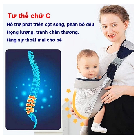 Địu em bé đa năng chính hãng địu trẻ sơ sinh gọn nhẹ địu ngồi vải lưới thoáng mát an toàn
