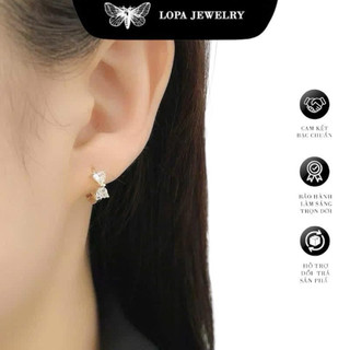 [Hộp Xinh] Khuyên tai nơ tròn sk29 bạc ta LoPa đính đá hàng cao cấp bóng đẹp Bạc LoPa