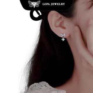 Khuyên tai nơ đá SK66, khuyên tại nơ giọt nước chốt đẩy , xinh xắn, điệu đà , Bạc ta LoPa