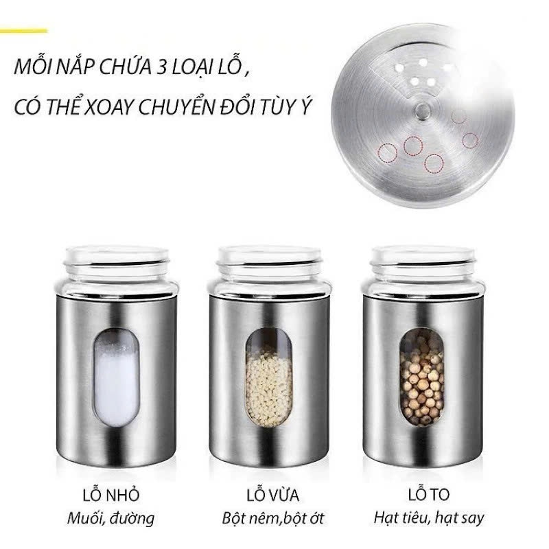 Lọ tiêu thủy tinh bọc inox – Nắp xoay tiện dụng, kiểm soát lượng tiêu rắc dễ dàng