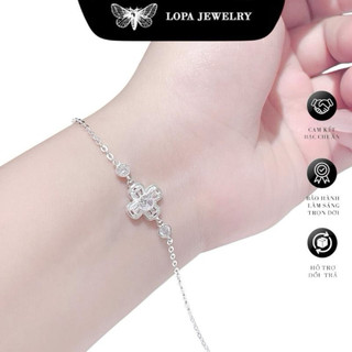 [Hộp xinh] Lắc tay bạc LoPa, lắc 4 lá đá Baget thân xích nhỏ nhắn, cá tính, hàng thiết kế mới, bạc ta LoPa