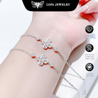 [Hộp xinh] Lắc tay bạc LoPa, lắc 4 lá đá Baget thân xích nhỏ nhắn, cá tính, hàng thiết kế mới, bạc ta LoPa