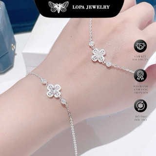[Hộp xinh] Lắc tay bạc LoPa, lắc 4 lá đá Baget thân xích nhỏ nhắn, cá tính, hàng thiết kế mới, bạc ta LoPa