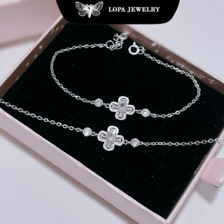 [Hộp xinh] Lắc tay bạc LoPa, lắc 4 lá đá Baget thân xích nhỏ nhắn, cá tính, hàng thiết kế mới, bạc ta LoPa
