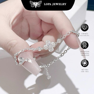 [ Hộp xinh] Lắc tay bạc LoPa, SN11 , lắc 4 lá đá Baget thân xích bản dày, xinh xắn , hàng thiết kế mới, bạc ta LoPa