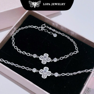 [ Hộp xinh] Lắc tay bạc LoPa, SN11 , lắc 4 lá đá Baget thân xích bản dày, xinh xắn , hàng thiết kế mới, bạc ta LoPa