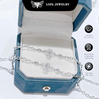 [ Hộp xinh] Lắc tay bạc LoPa, SN11 , lắc 4 lá đá Baget thân xích bản dày, xinh xắn , hàng thiết kế mới, bạc ta LoPa