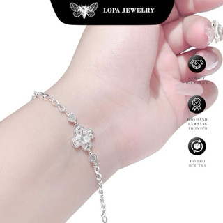 [ Hộp xinh] Lắc tay bạc LoPa, SN11 , lắc 4 lá đá Baget thân xích bản dày, xinh xắn , hàng thiết kế mới, bạc ta LoPa