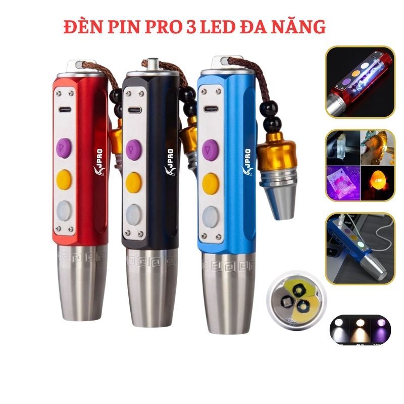 Đèn pin soi đá quy nhiều màu đèn soi cua tiên giấy tờ đa năng ánh sáng mạnh đầy đủ sạc pin JSP