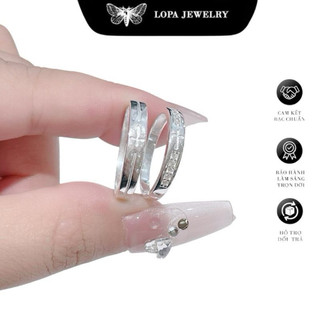 [Hộp Xinh] Nhẫn đôi bạc ta LoPa SK881 nam nữ | Nhẫn đôi chữ thập viền thân đá thiết kế mới xinh xắn