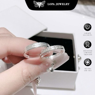 [Hộp Xinh] Nhẫn đôi bạc ta LoPa SK881 nam nữ | Nhẫn đôi chữ thập viền thân đá thiết kế mới xinh xắn
