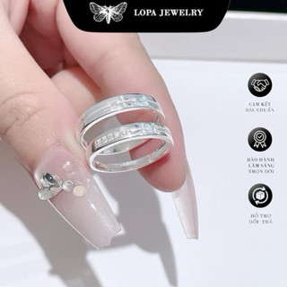 [Hộp Xinh] Nhẫn đôi bạc ta LoPa SK881 nam nữ | Nhẫn đôi chữ thập viền thân đá thiết kế mới xinh xắn