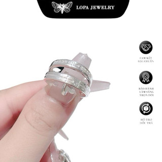 [Hộp Xinh] Nhẫn đôi bạc ta LoPa SK881 nam nữ | Nhẫn đôi chữ thập viền thân đá thiết kế mới xinh xắn