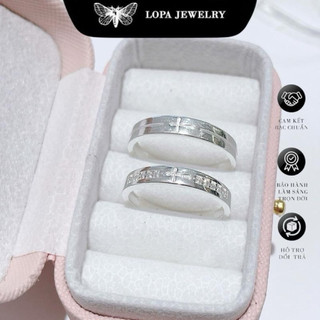 [Hộp Xinh] Nhẫn đôi bạc ta LoPa SK881 nam nữ | Nhẫn đôi chữ thập viền thân đá thiết kế mới xinh xắn