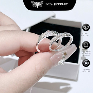 [Hộp Xinh] Nhẫn đôi bạc ta SK996 nam nữ | Nhẫn nam đá chủ thân trơn – nhẫn nữ viền đá lấp lánh LoPa