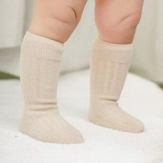 Tất đùi gối cho bé sơ sinh chất len cotton gân tăm dễ thương màu trơn