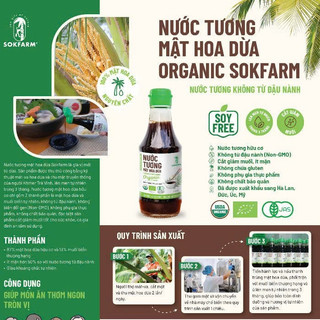 Nước Tương Mật Hoa Dừa Organic Sokfarm Ít Muối Vị UMAMI Tự Nhiên
