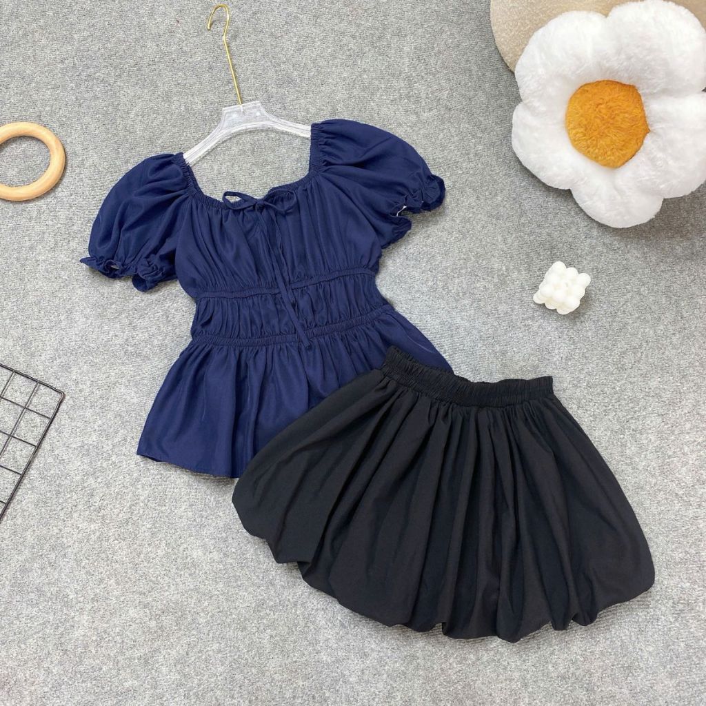 Set Đồ Nữ Áo Chấm Bi Tay Bồng Phối Chân Váy Xòe –  Đi Chơi, Dạo Phố, Nữ Tính Trẻ Trung A282-CV423