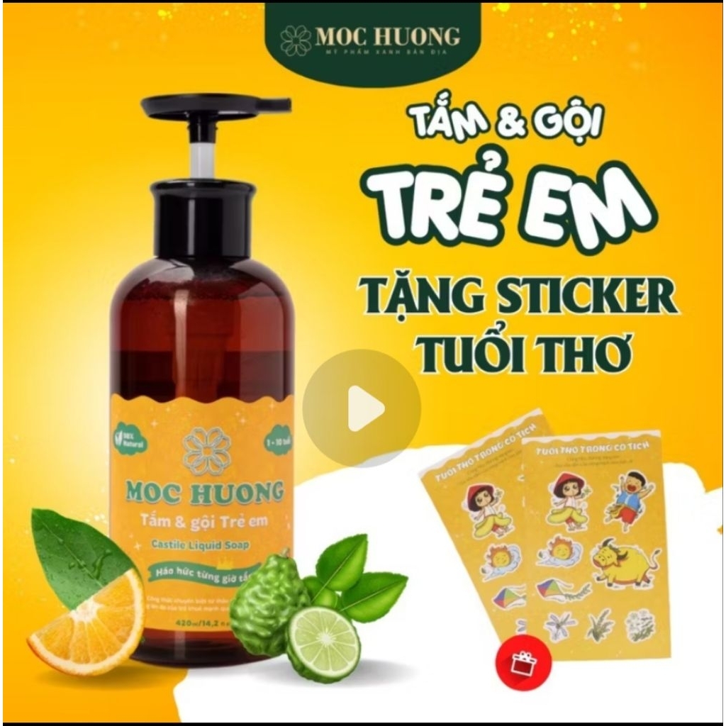 Tắm gội trẻ em Mộc Hương - 470gr - Tinh dầu thảo mộc bảo vệ làn da bé, giảm rôm sảy