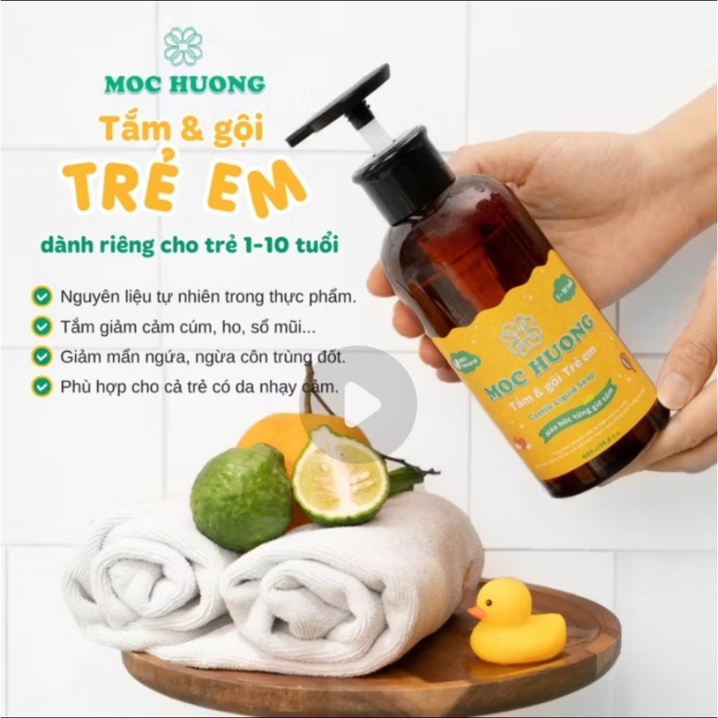 Tắm gội trẻ em Mộc Hương - 470gr - Tinh dầu thảo mộc bảo vệ làn da bé, giảm rôm sảy