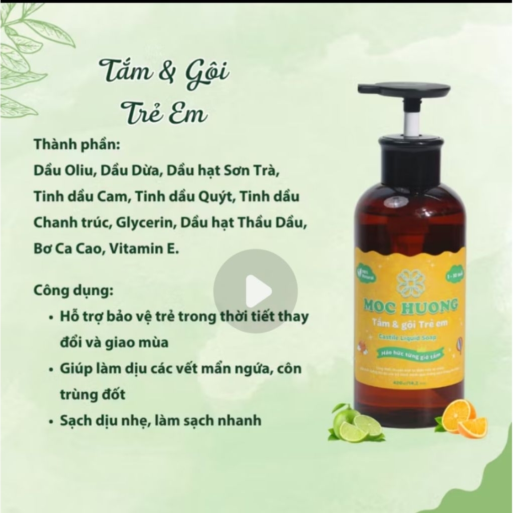 Tắm gội trẻ em Mộc Hương - 470gr - Tinh dầu thảo mộc bảo vệ làn da bé, giảm rôm sảy