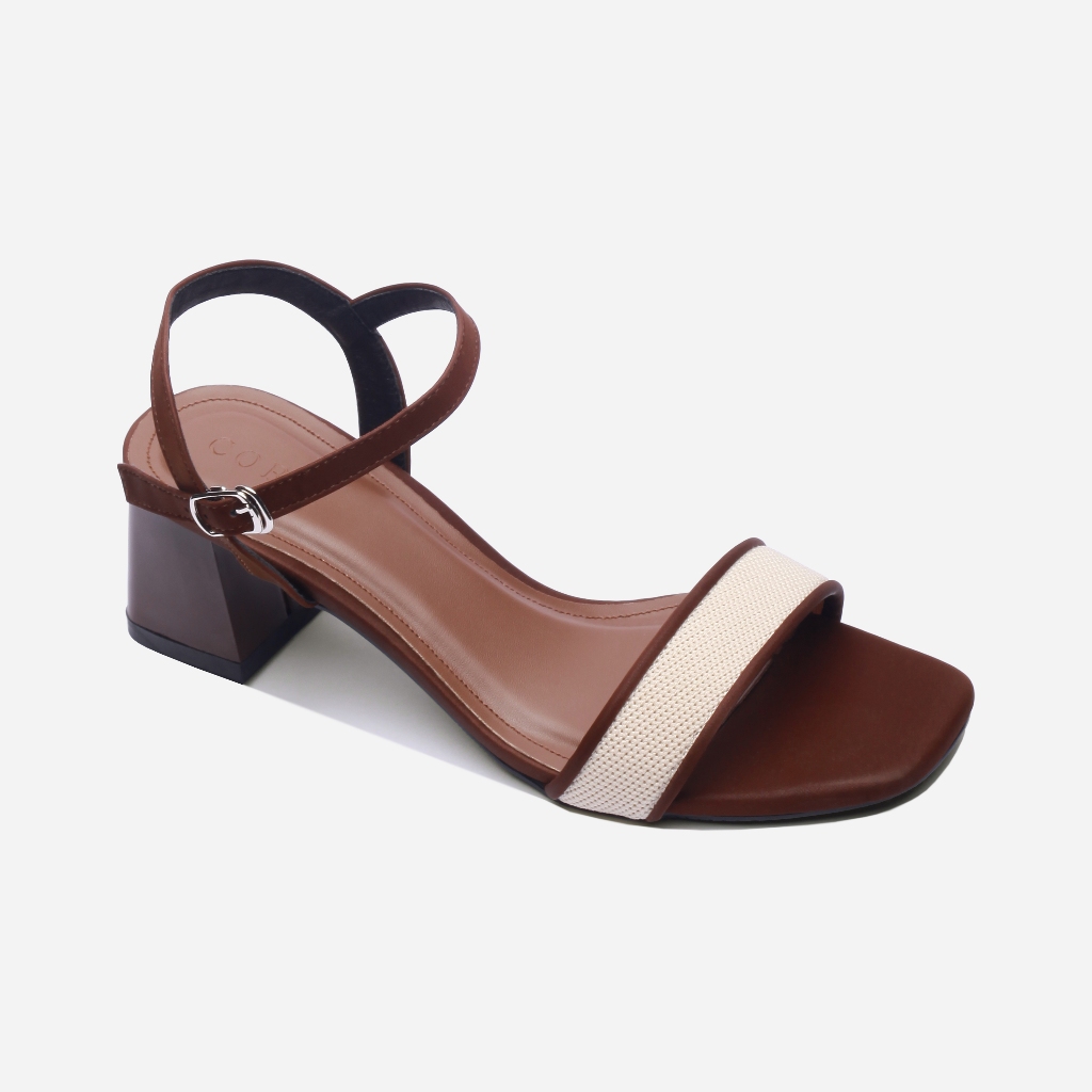 CORII - Giày Sandal Cao Gót Quai Ngang Bản Nhỏ Mũi Vuông Thời Trang và Thoải Mái Nhất - CR6IVR3 Nâu phối Đen