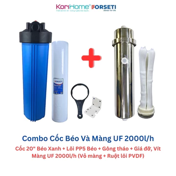 Combo Siêu Lọc Đầu Nguồn Màng UF Và Cốc Béo Bông PP5, Bộ Lọc Xử Lý Nước Sinh Hoạt Dùng Cho Gia Đình