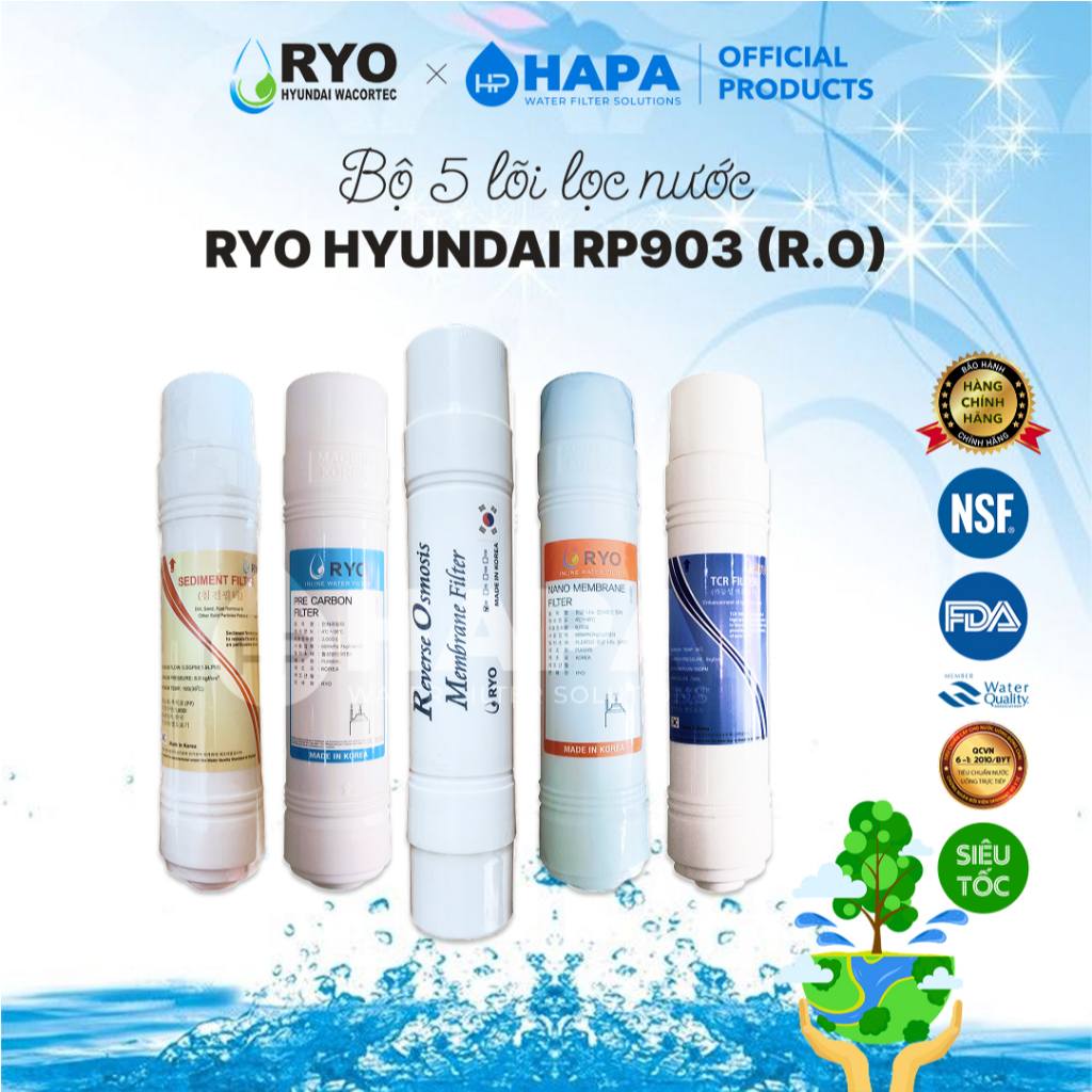 Bộ 5 Lõi Lọc RO RYO HYUNDAI RP903 Chính Hãng Sediment Pre-Carbon RO ...