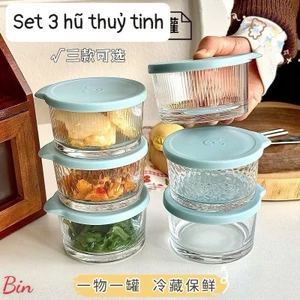 Set 3 hũ thuỷ tinh nắp nhựa màu xanh siêu xinh
