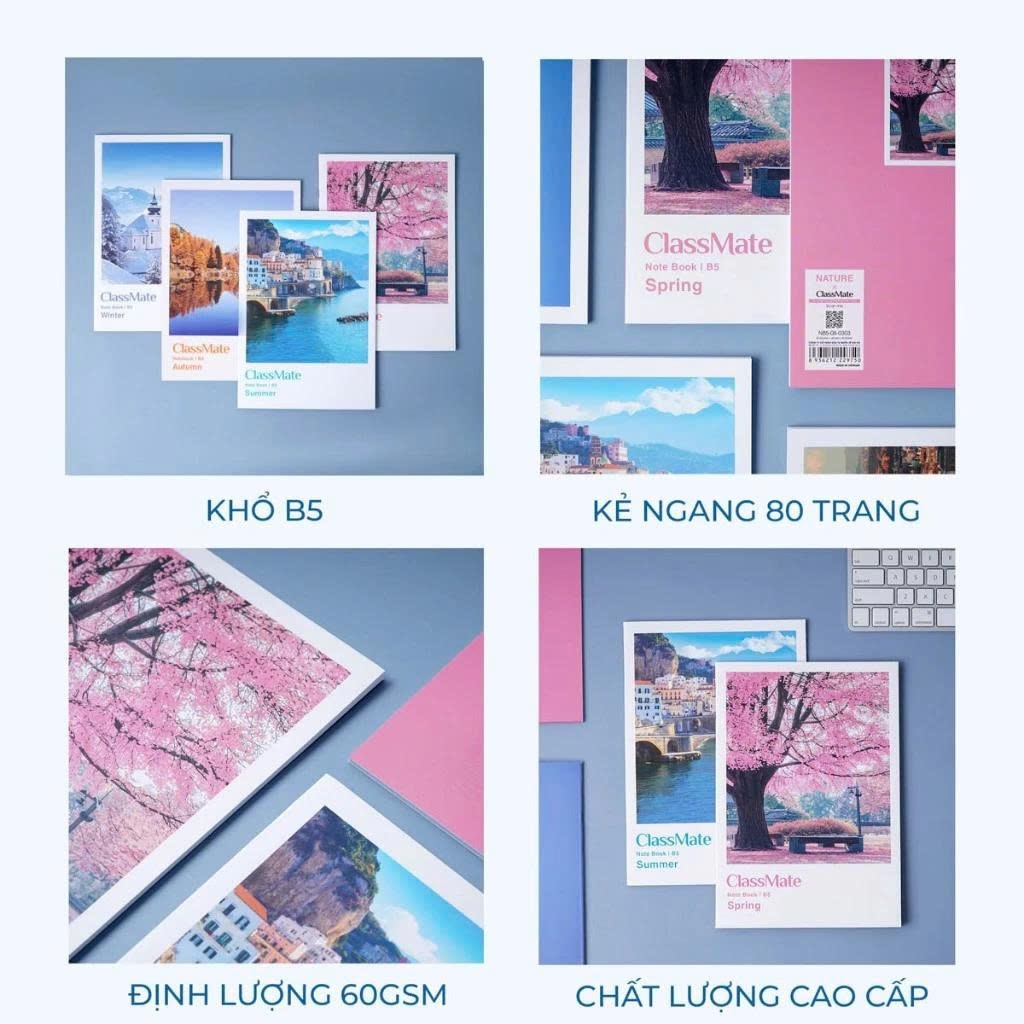 Combo 10 Vở Kẻ Ngang B5 80/120 Trang Vangogh, The Moment, Pattern 60-70gsm Tập Classmate Bìa Cán Mờ