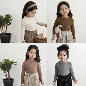 Áo thun dài tay, áo giữ nhiệt thu đông bé gái co giãn thoải mái kiểu bèo nhún chất liệu thun tăm cotton mềm mịn