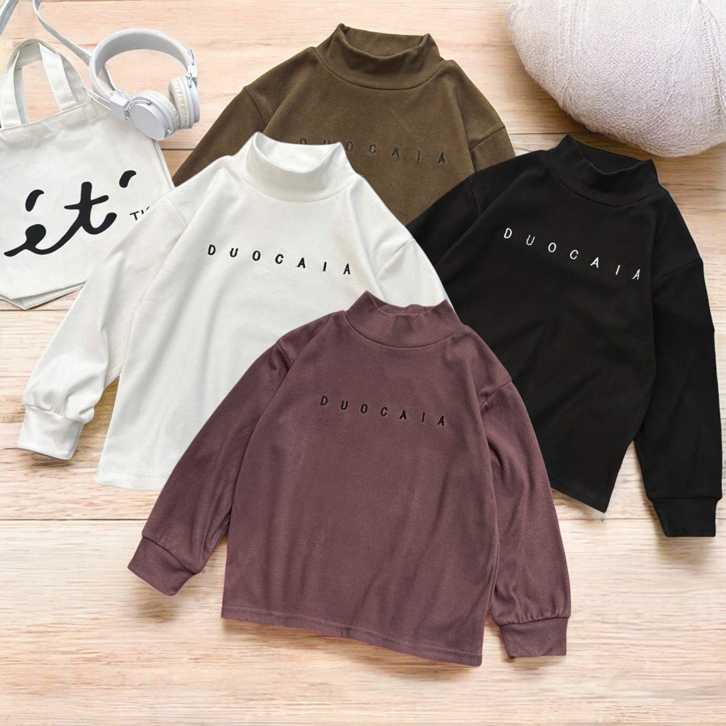 Áo thun dài tay, áo giữ nhiệt thu đông bé gái co giãn thoải mái kiểu bèo nhún chất liệu thun tăm cotton mềm mịn