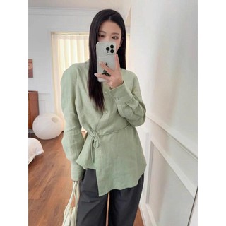 𝗕𝗮𝗺𝗯𝗮 𝗟𝗶𝗻𝗲𝗻 -|LY LINEN| Áo sơ mi Linen vạt bầu thắt nơ