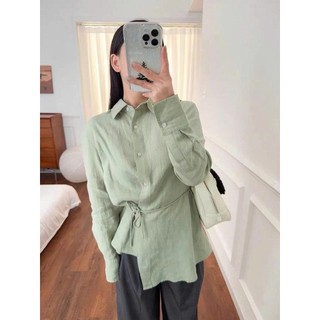 𝗕𝗮𝗺𝗯𝗮 𝗟𝗶𝗻𝗲𝗻 -|LY LINEN| Áo sơ mi Linen vạt bầu thắt nơ