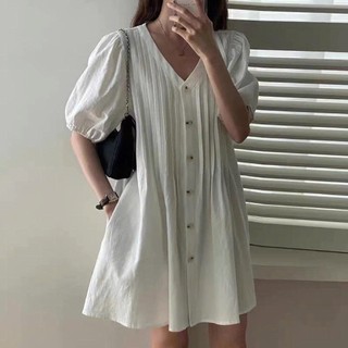 𝗛𝗲𝘃𝗲𝗿 𝗗𝗿𝗲𝘀𝘀 -|LY LINEN| Đầm Linen xếp li Thủ công tay phồng