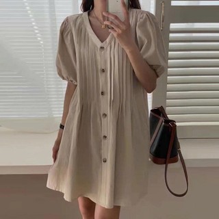 𝗛𝗲𝘃𝗲𝗿 𝗗𝗿𝗲𝘀𝘀 -|LY LINEN| Đầm Linen xếp li Thủ công tay phồng