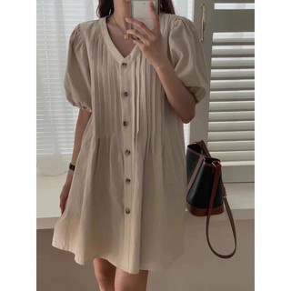 𝗛𝗲𝘃𝗲𝗿 𝗗𝗿𝗲𝘀𝘀 -|LY LINEN| Đầm Linen xếp li Thủ công tay phồng