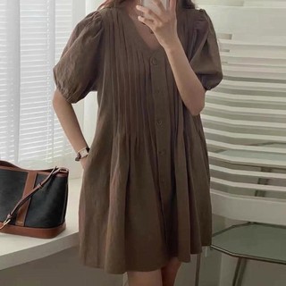 𝗛𝗲𝘃𝗲𝗿 𝗗𝗿𝗲𝘀𝘀 -|LY LINEN| Đầm Linen xếp li Thủ công tay phồng