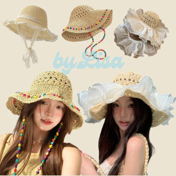 Nón Cói Rộng Vành Phong Cách Vintage Cho Mùa Hè Đi Biển Mũ Cói Mềm Vành Rộng Phối Ren byLisa