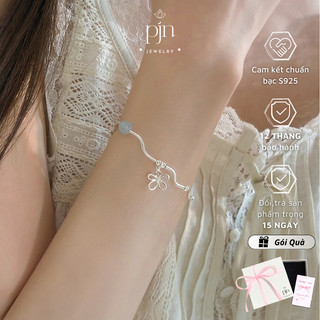 Vòng Tay Nữ Bạc Đá Mặt Trăng Charm Hoa, Lắc Tay Thiết Kế Uốn Lượn Thanh Mảnh Phá Cách PJN Dành Cho Nàng