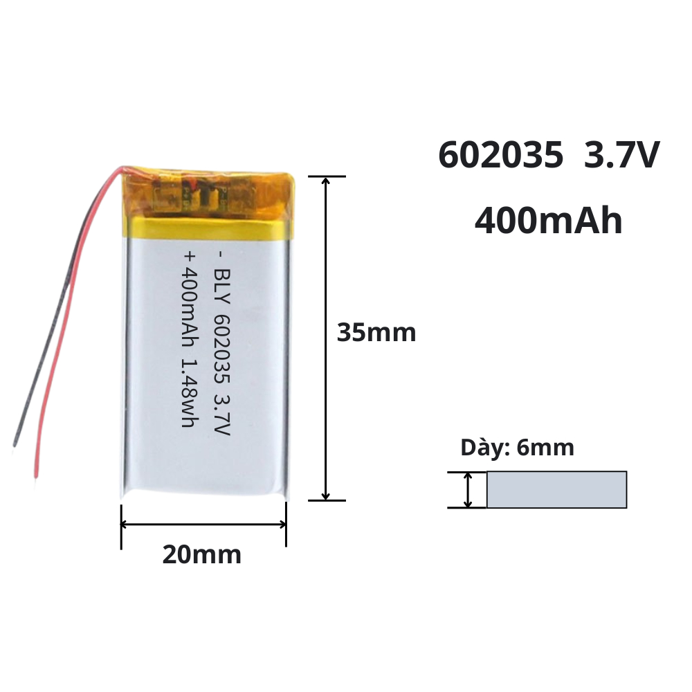 Pin sạc 3.7V 602035 400mah cho tai nghe, Loa, thiết bị điện tử | Shopee ...