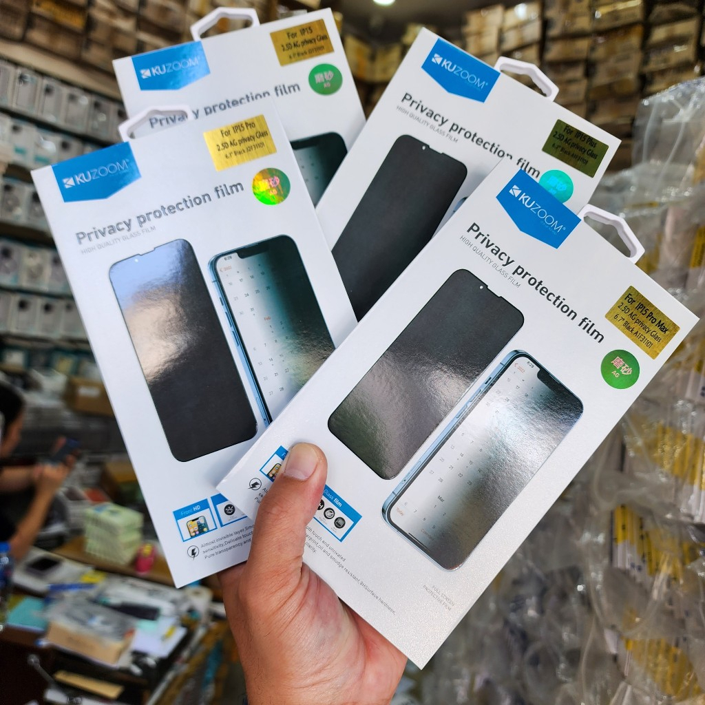 Kính cường lực Kuzoom 2 trong 1 vừa chống vân/chống trộm cho IPhone 17Promax 12 13 14 15 16plus pro