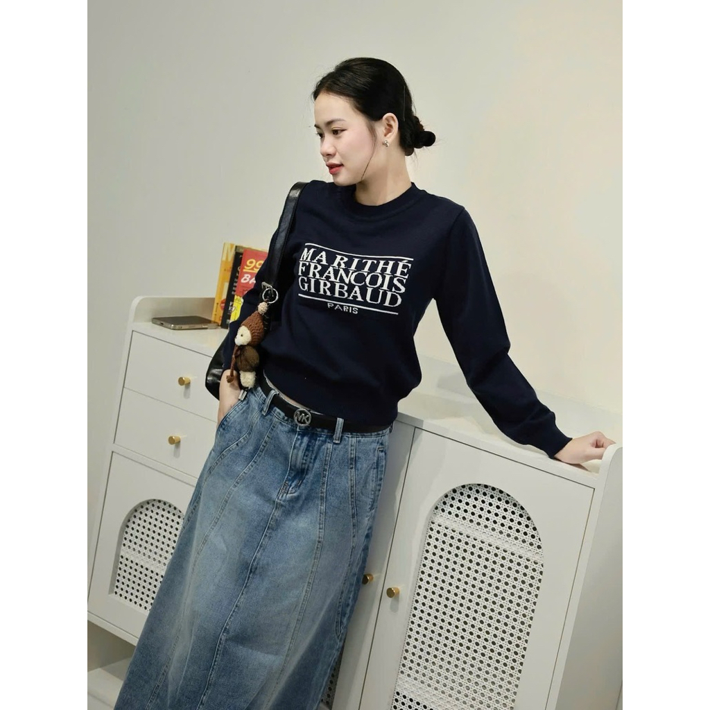 (Hàng Sẵn) Áo Len Dệt Dài Tay Basic Sang Trọng – Màu Trắng, Xanh Navy Kèm Ảnh Thật