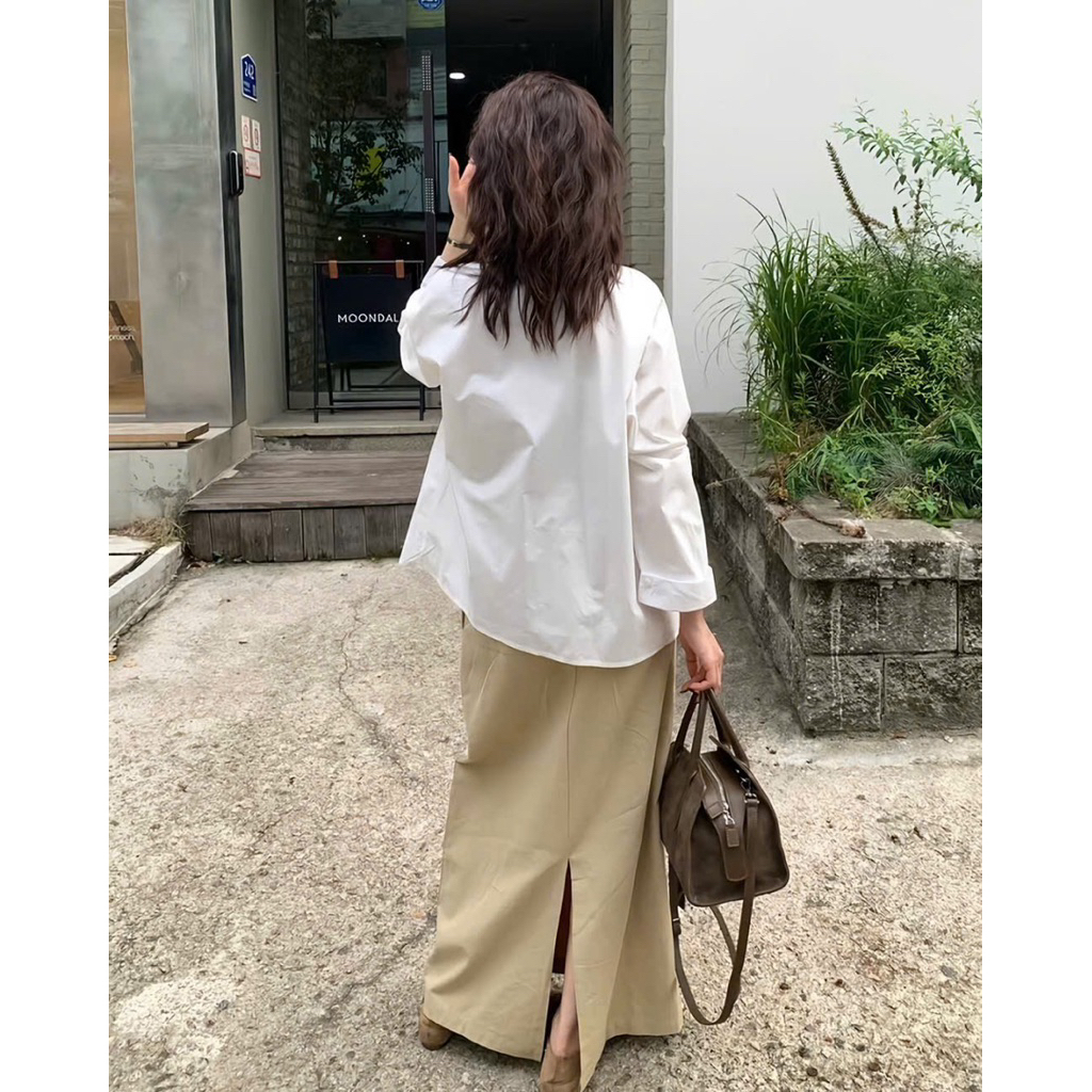 Áo sơ mi cổ bẻ phối xếp li chéo túi 2 bên Onni st