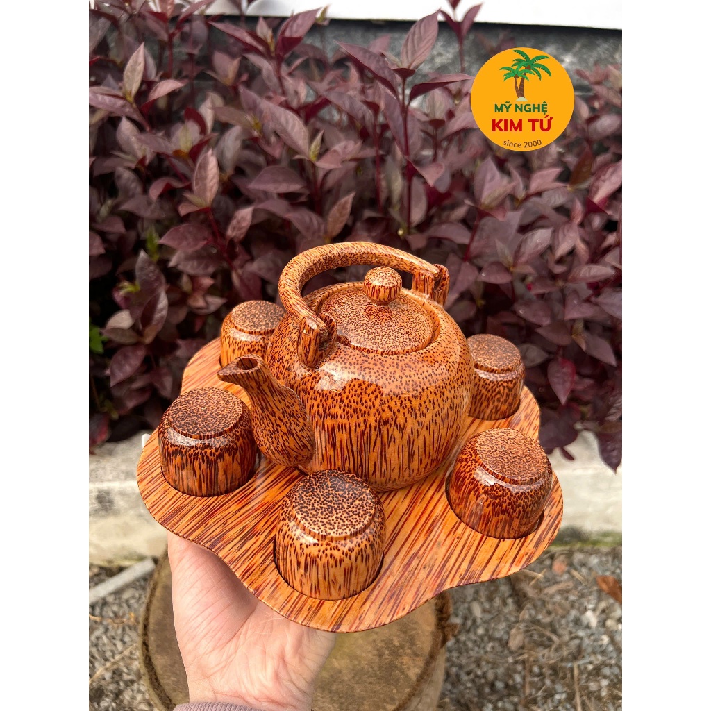 Bộ Bình Trà Gỗ Dừa Quai Xách Hoa Mai Phù Hợp Trà Đạo, Trang Trí Bàn Trà, Thiết Kế Sang Trọng, Dùng Biếu Tặng - KIM TỨ